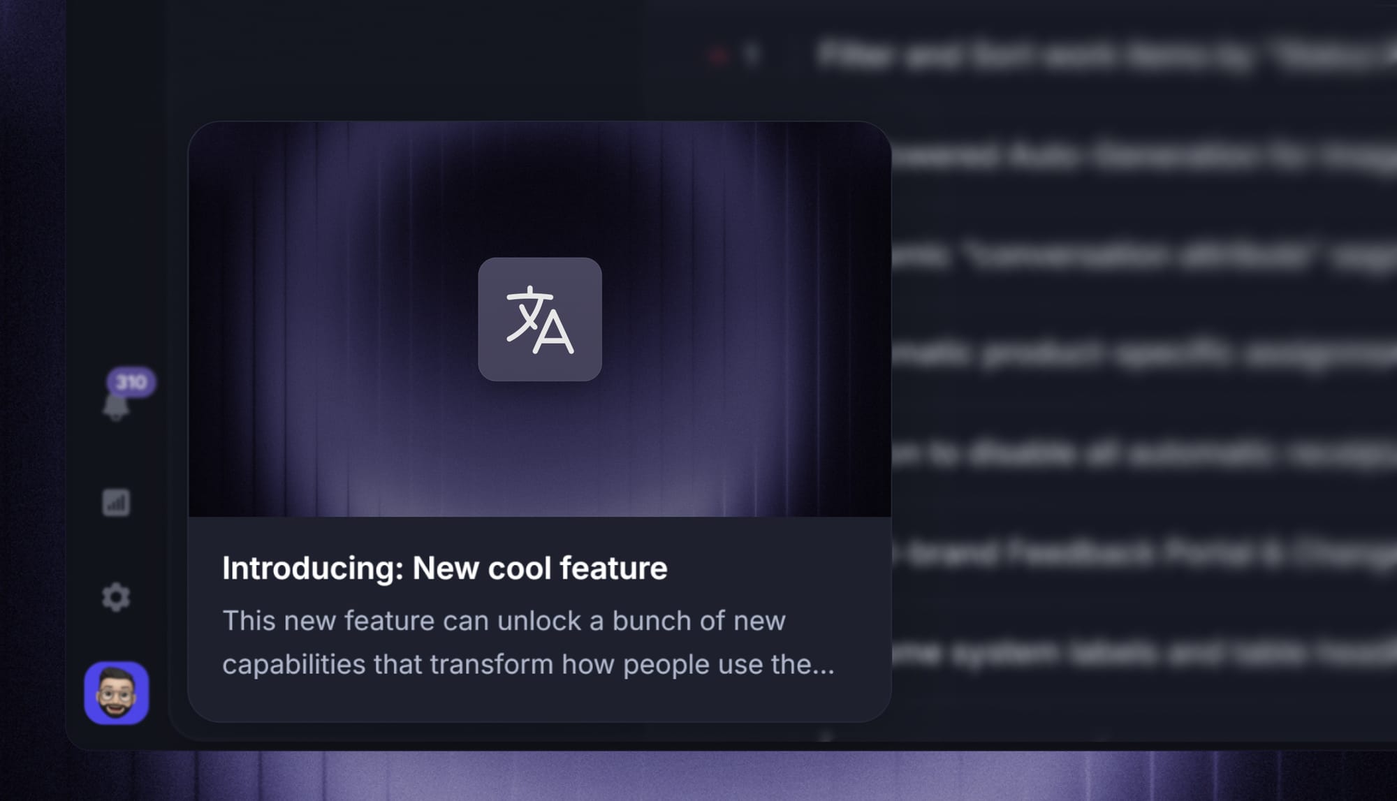 Embeddable in-app release notes pop-up from Featurebase.