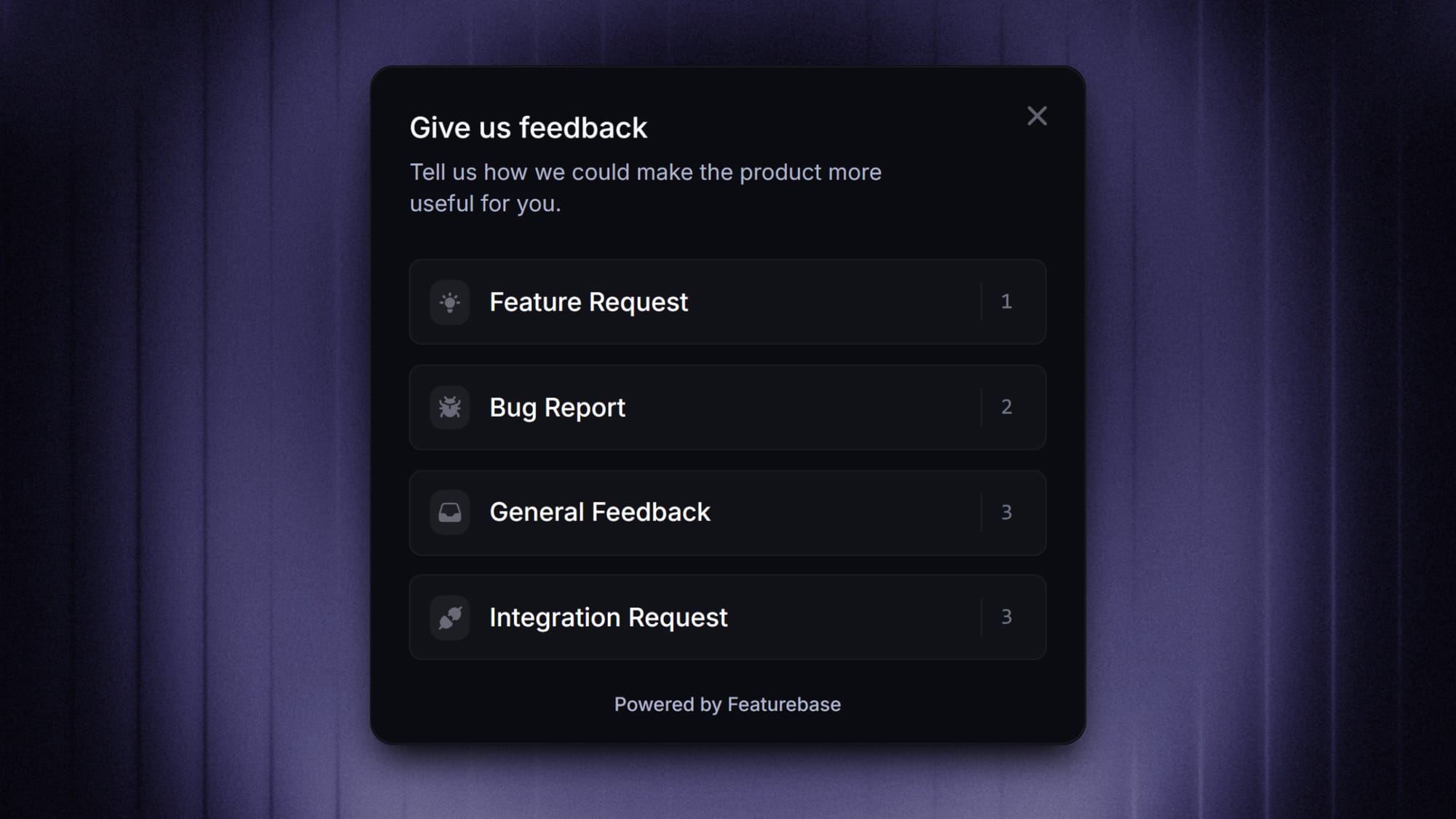 Featurebase's embeddable feedback widget.