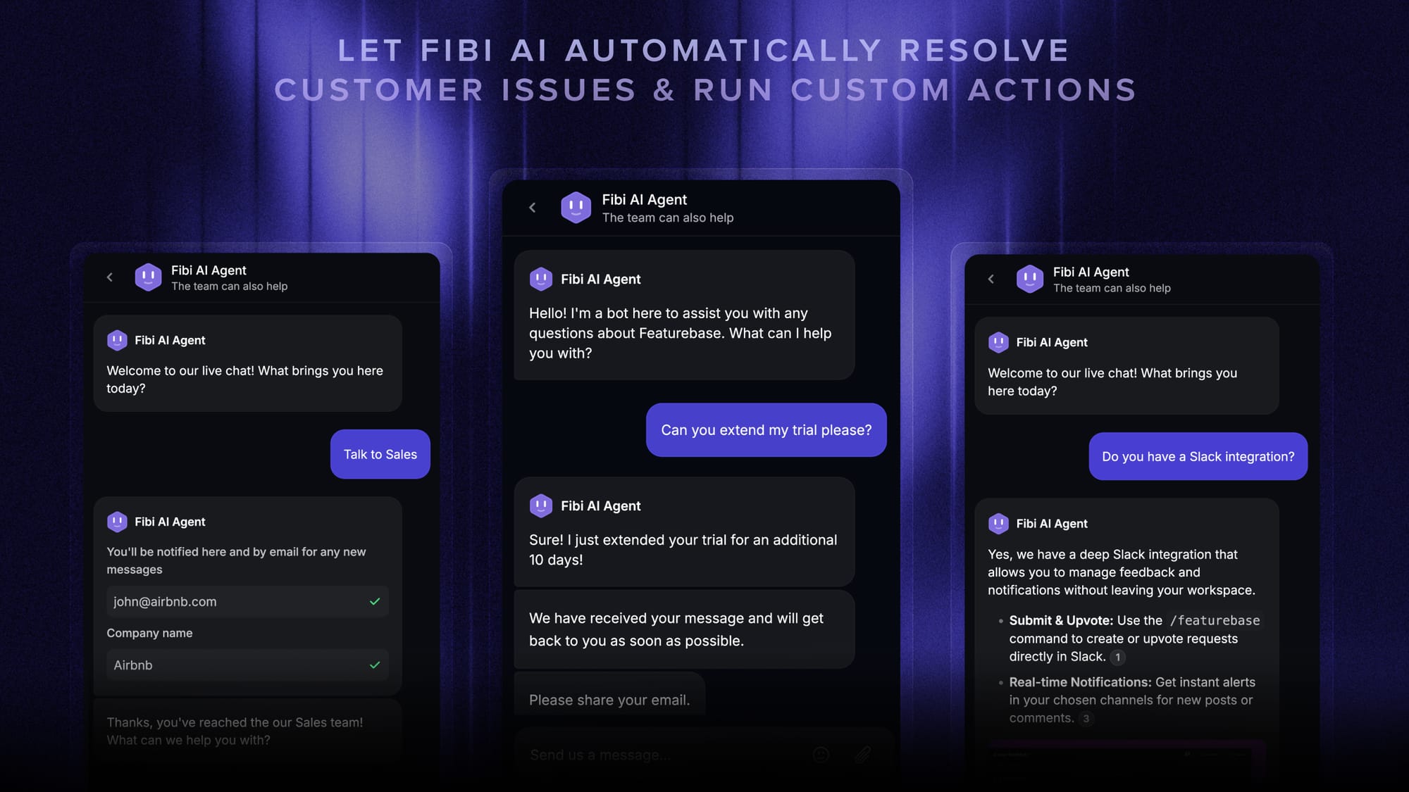 Featurebase's AI chatbot for customer support
