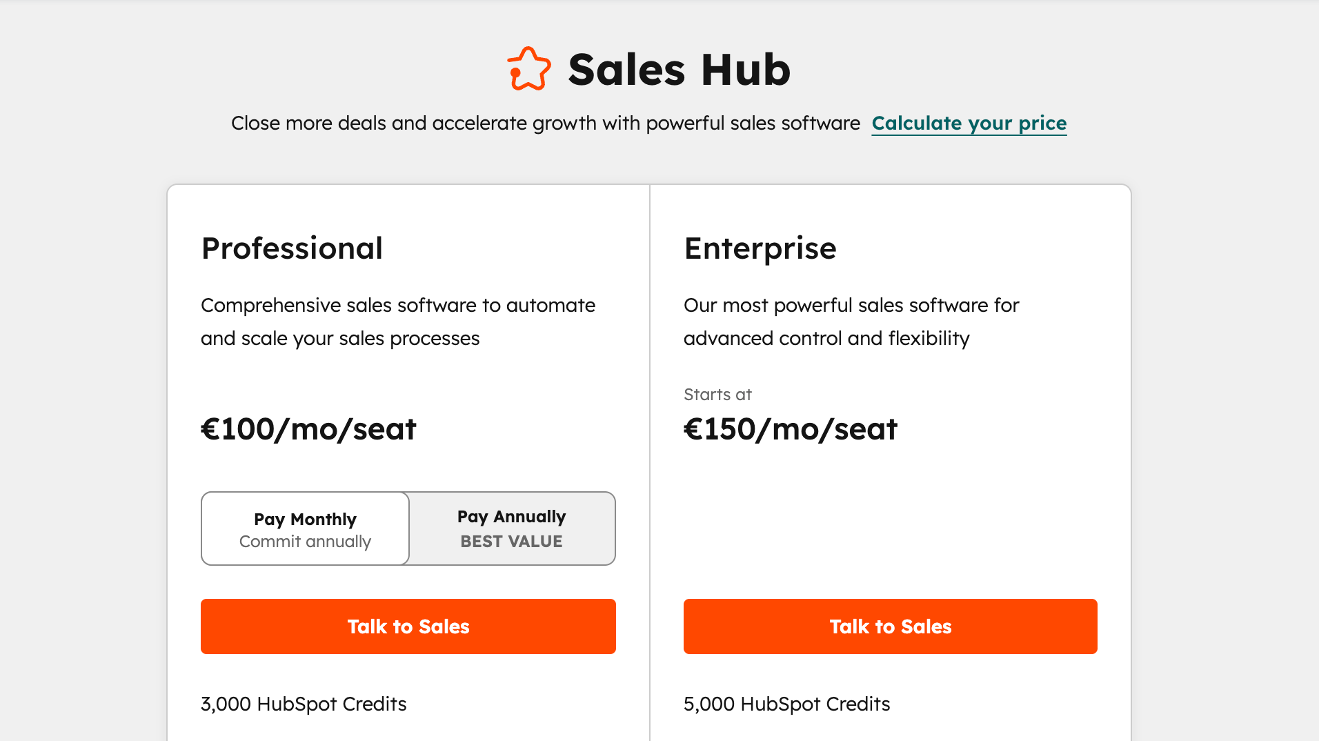 HubSpot sales hub pricing plans.