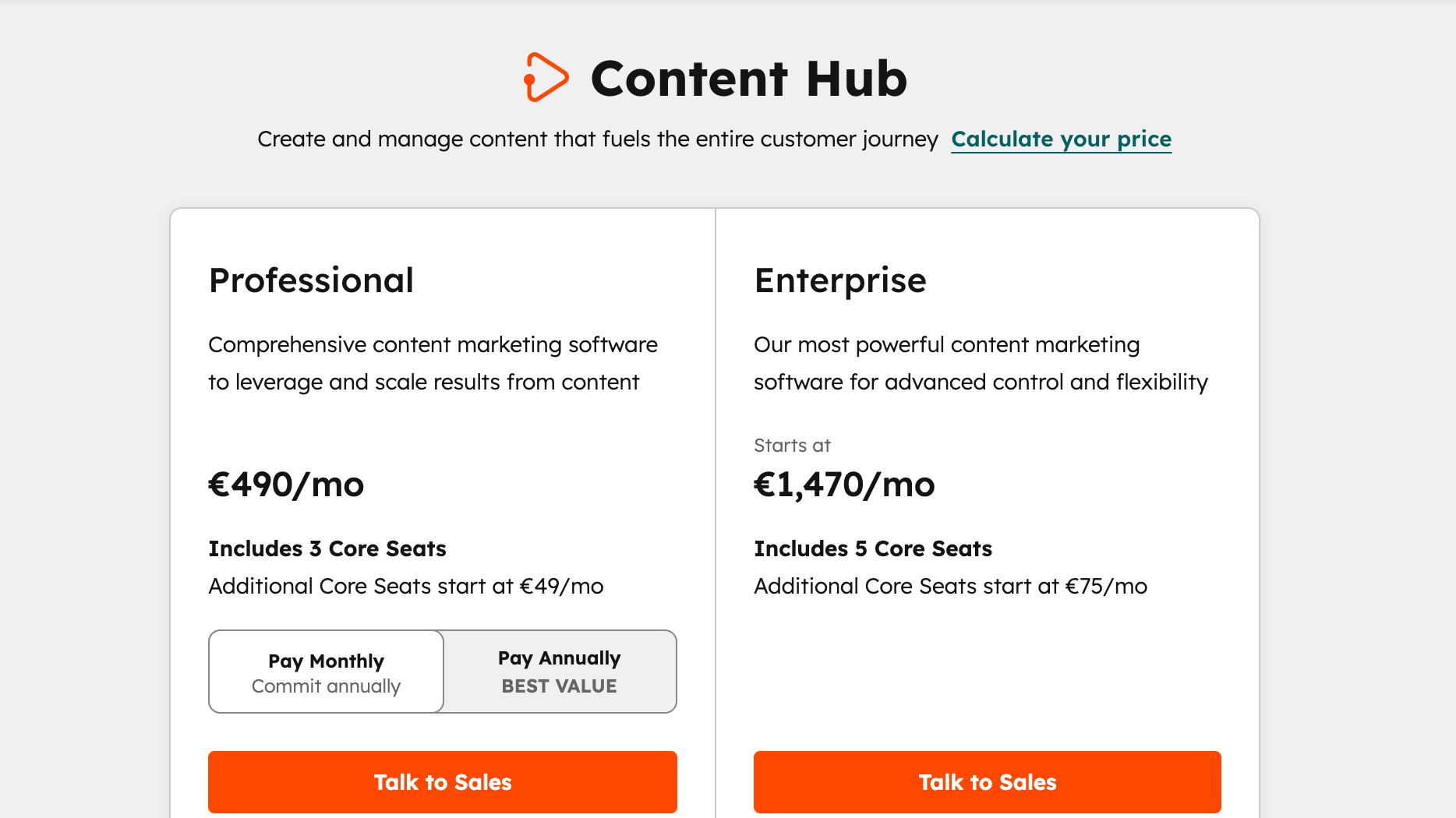 HubSpot content hub pricing plans.