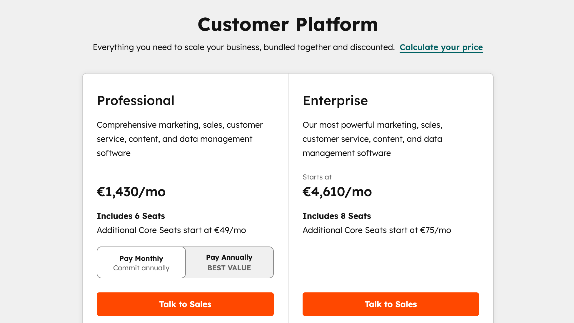 HubSpot customer hub pricing plans.