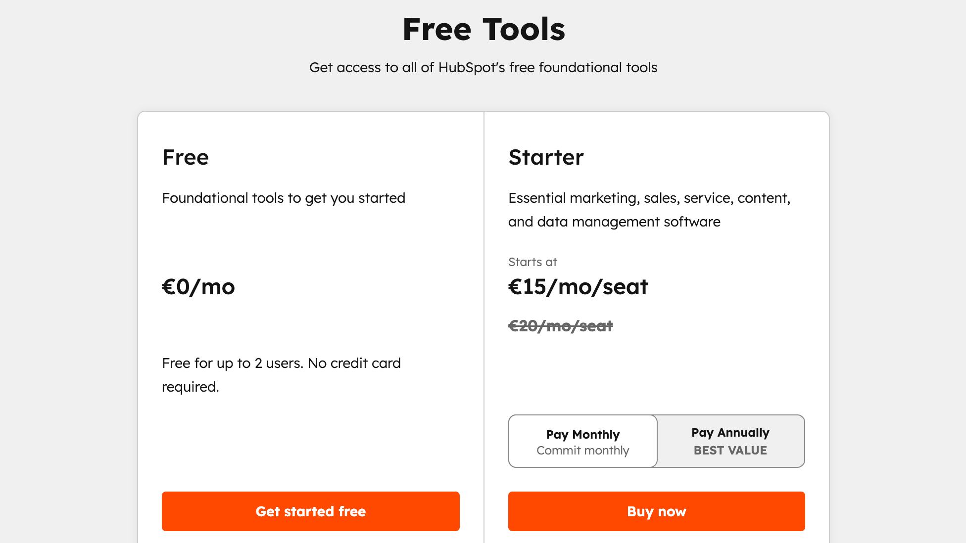 HubSpot free tools pricing plans.