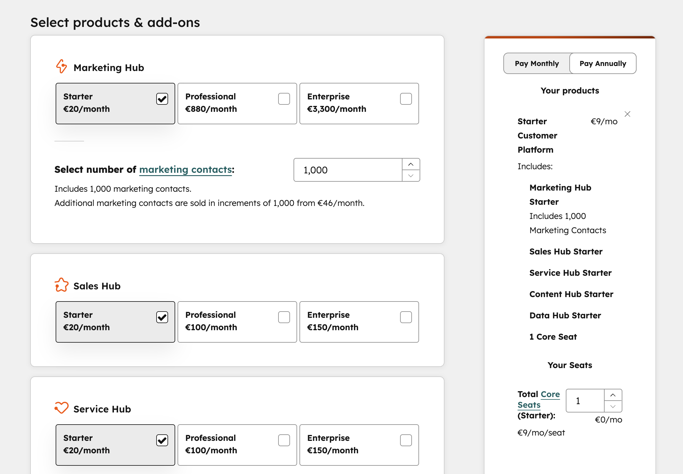 HubSpot create a bundle pricing page.