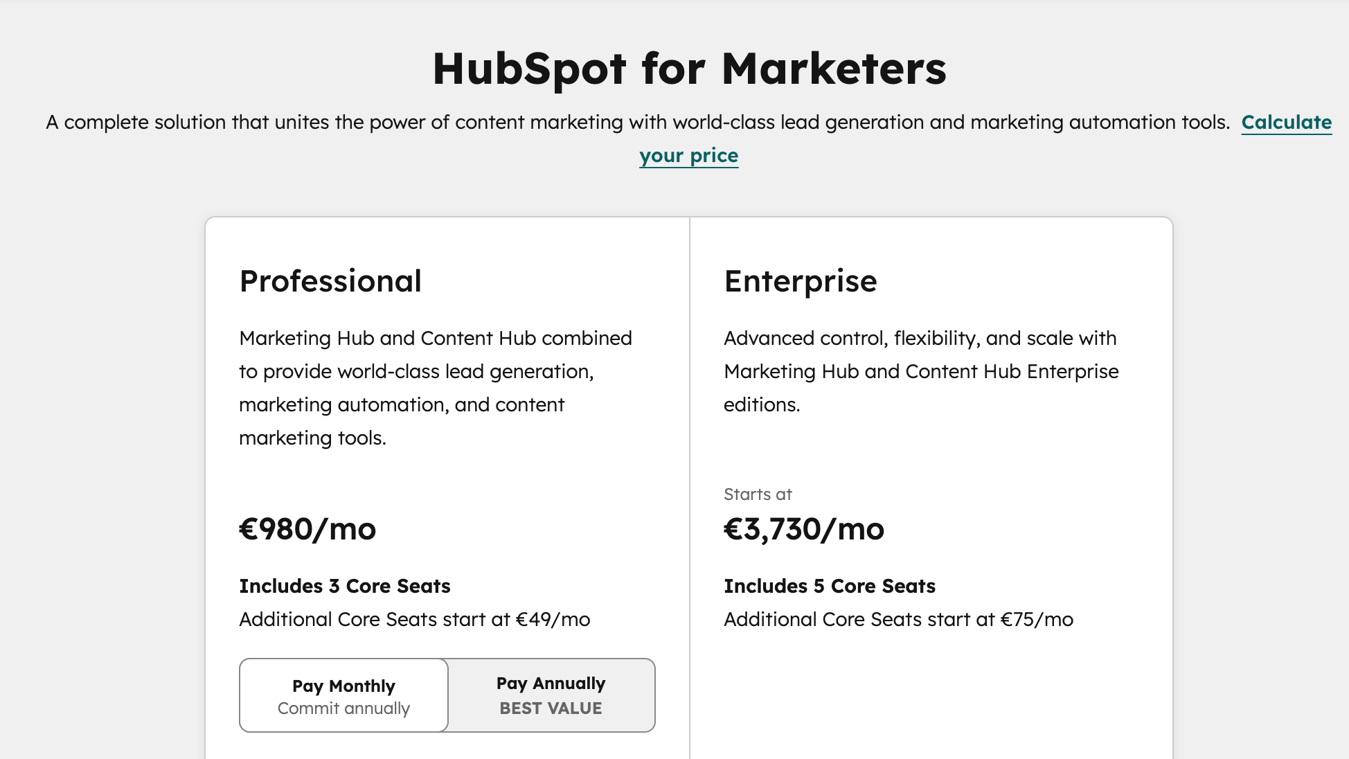 HubSpot for marketers pricing plans.