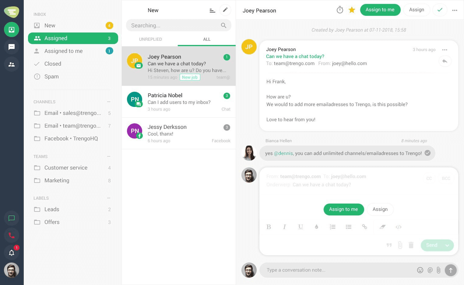 Trengo support inbox.