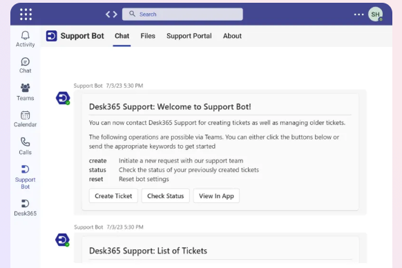 Desk365's AI help desk support inbox