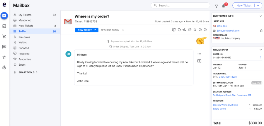 eDesk's inbox