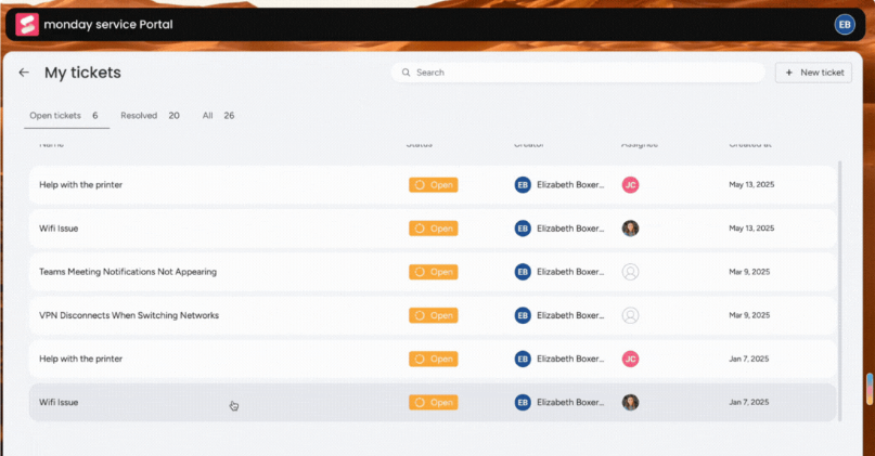 Monday Service portal
