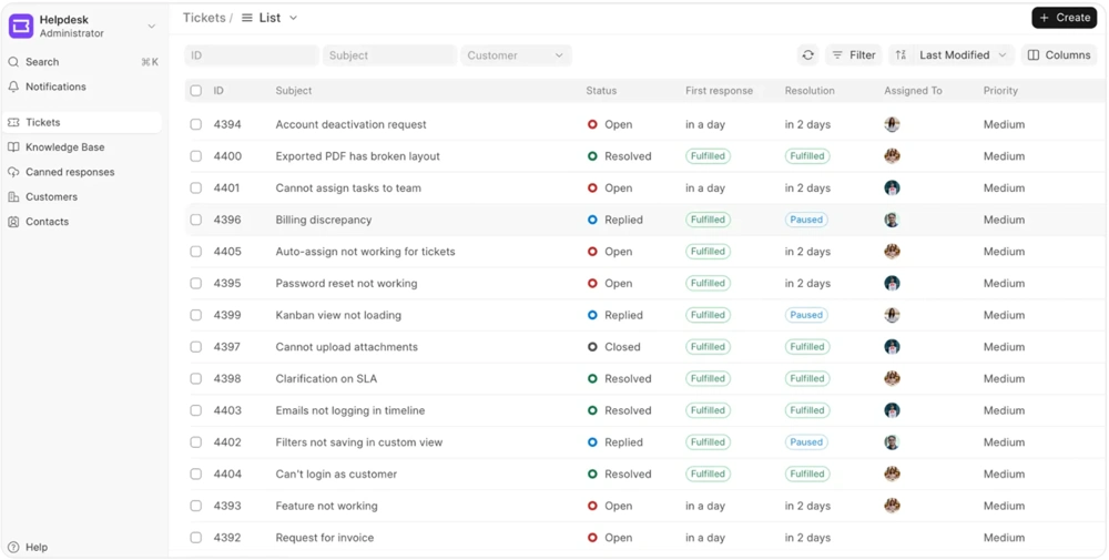 Frappe Helpdesk inbox