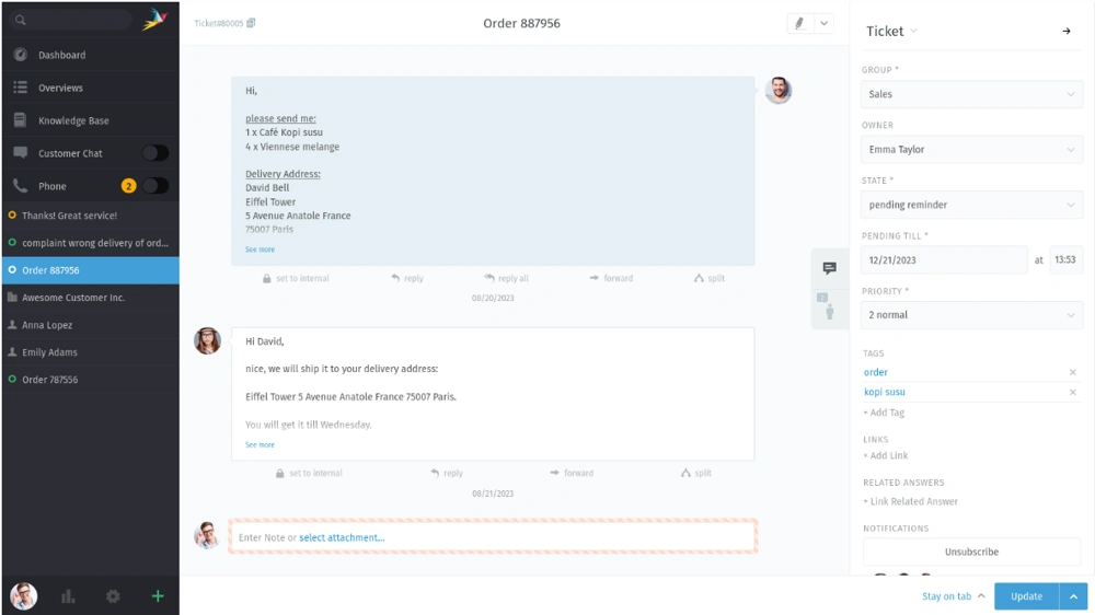 Zammad inbox
