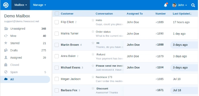 FreeScout inbox