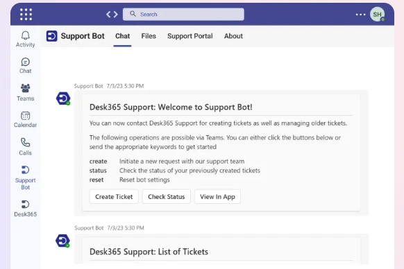 Desk365 support bot