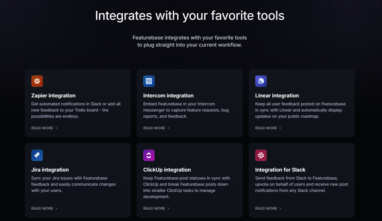 Featurebase's integration page