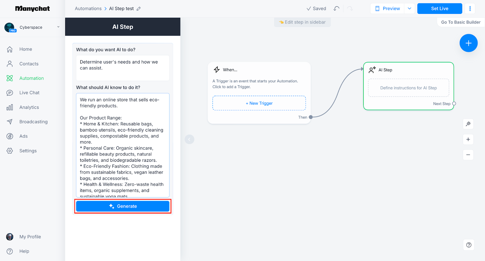Manychat ai chatbot automation.
