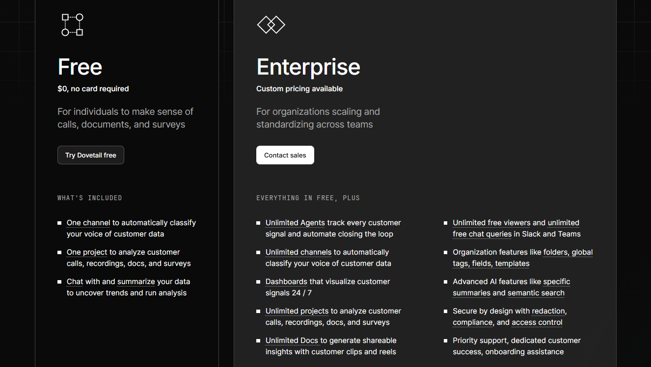 Dovetail's official pricing page.