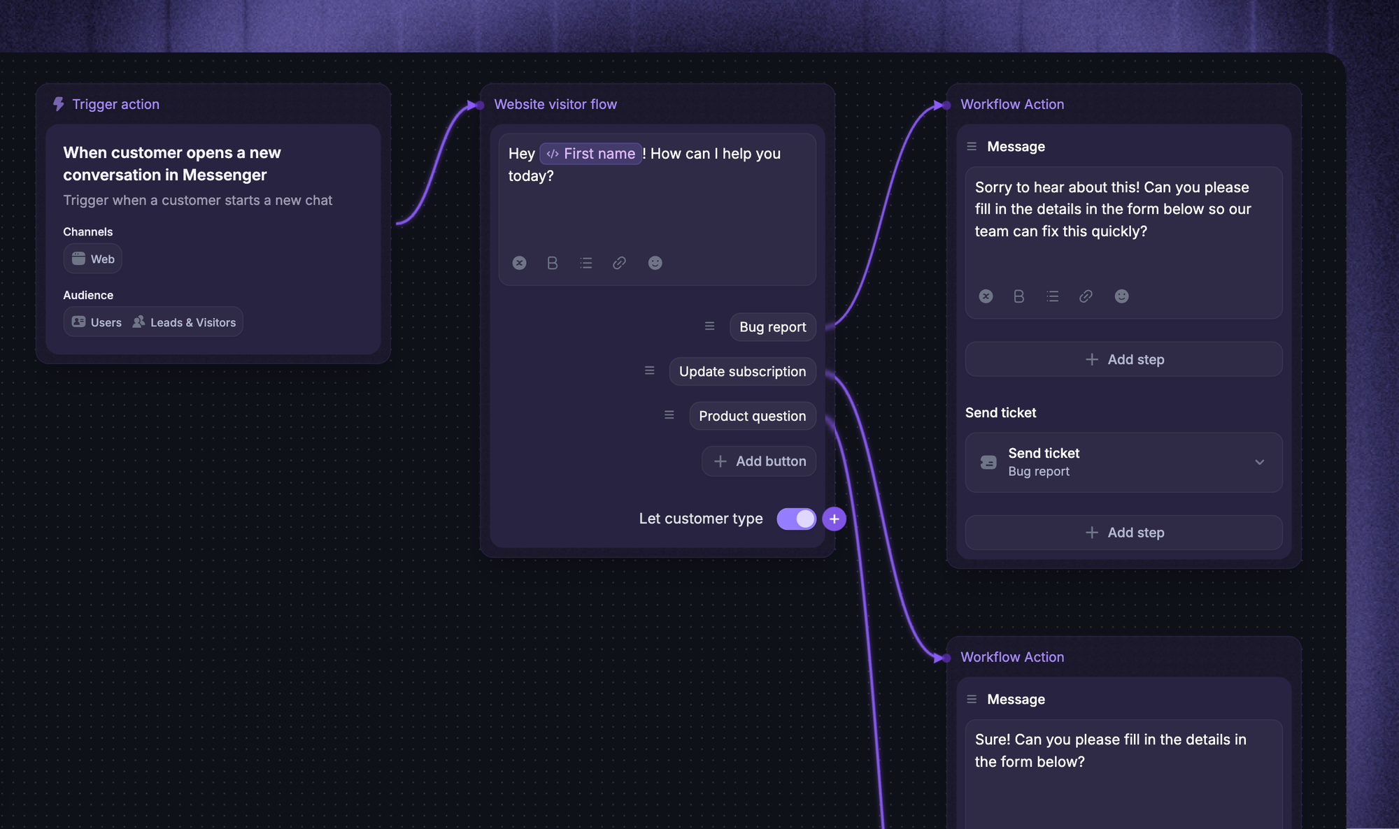 Featurebase's Workflows for chatbot scripts.