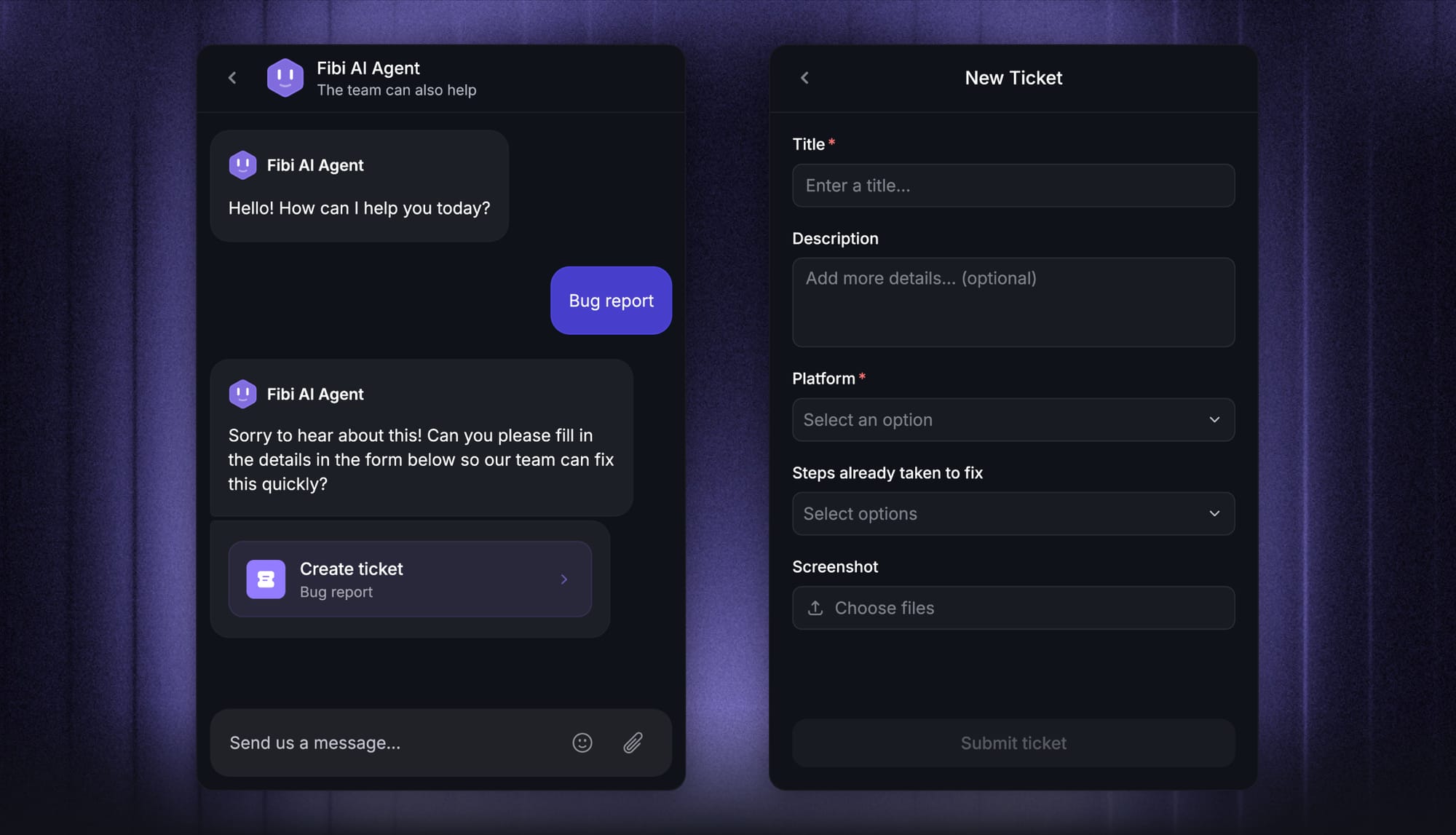 Bug report form in Featurebase's Messenger widget.
