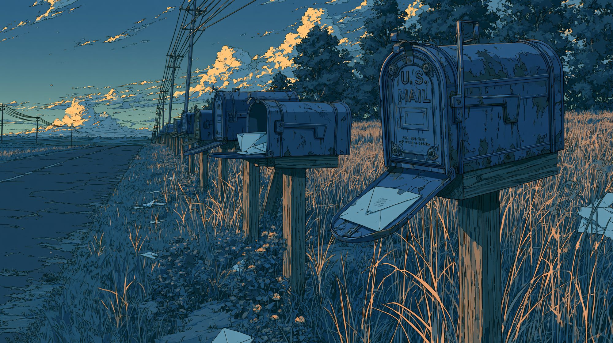 A row of mailboxes representing customer feedback emails.