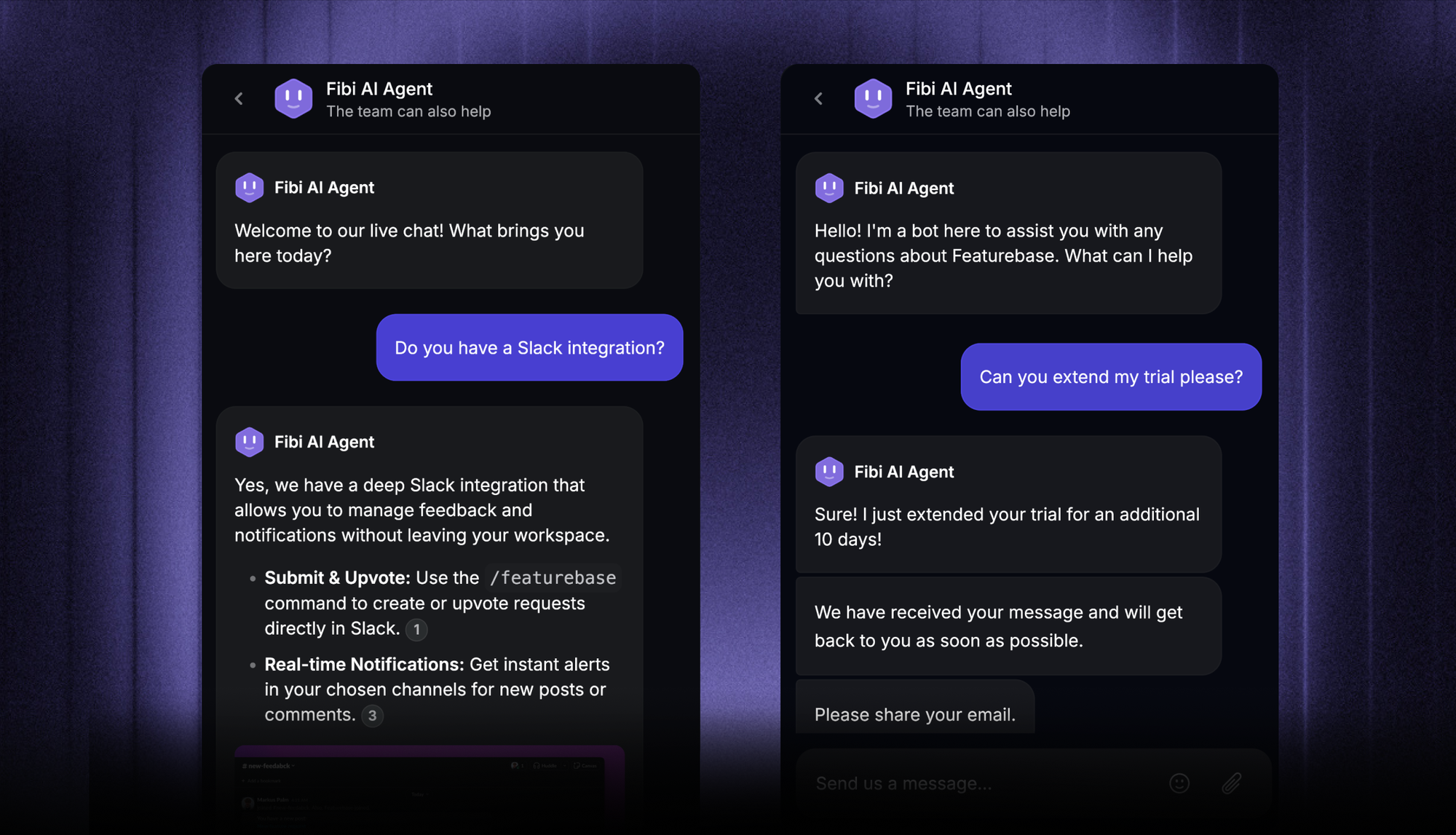 Featurebase's AI chatbot for customer support