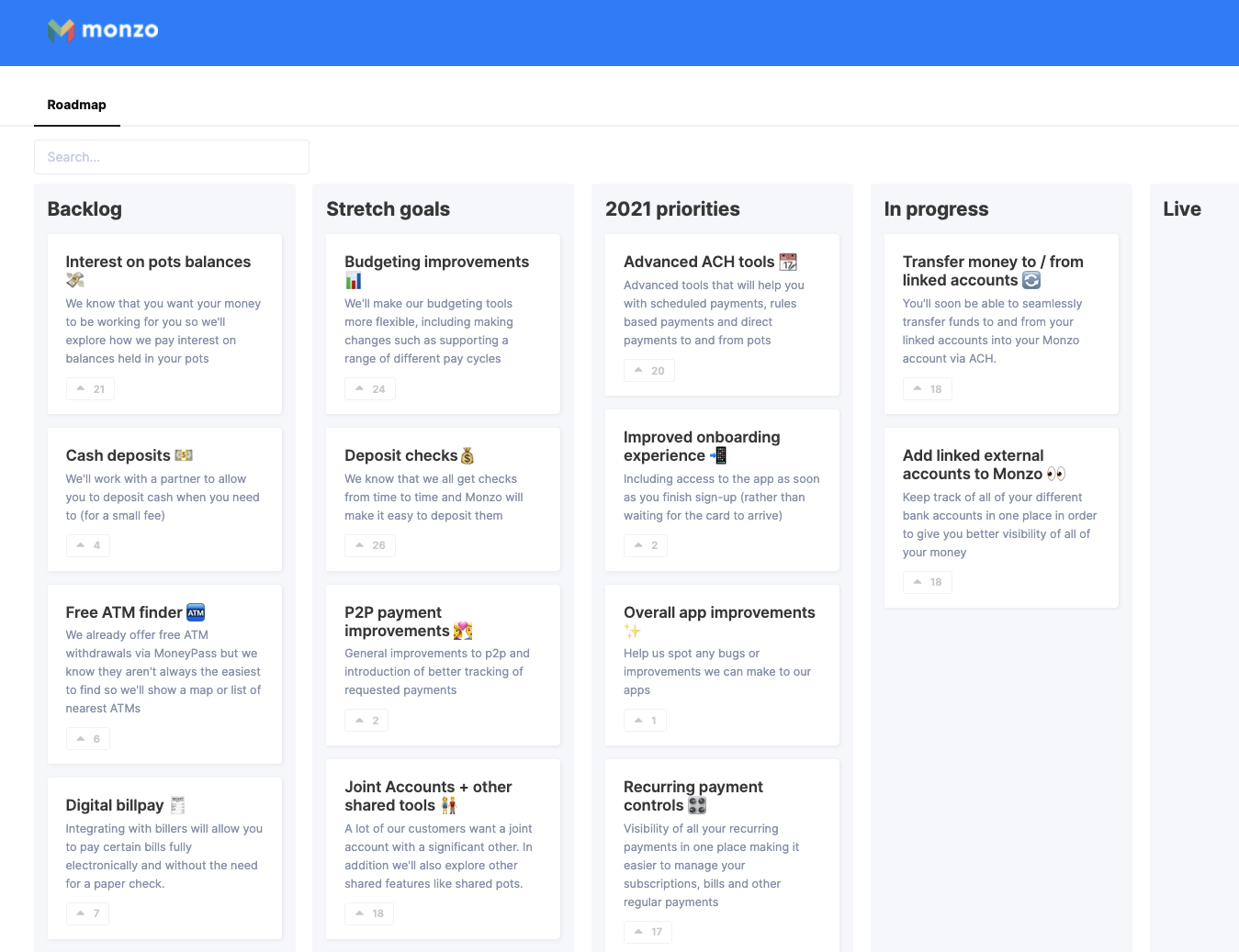 Monzo publich roadmap