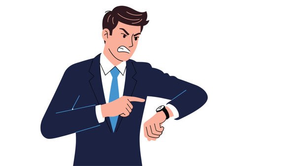 Illustration of an impatient support agent checking the time, representing the importance of patience in customer service.