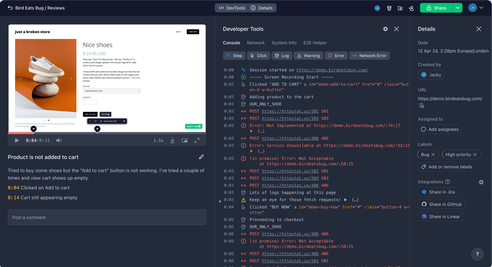 Bird Eats Bug reporting tool