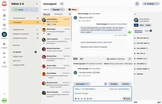 Hootsuite Inbox showing assigned customer conversations.