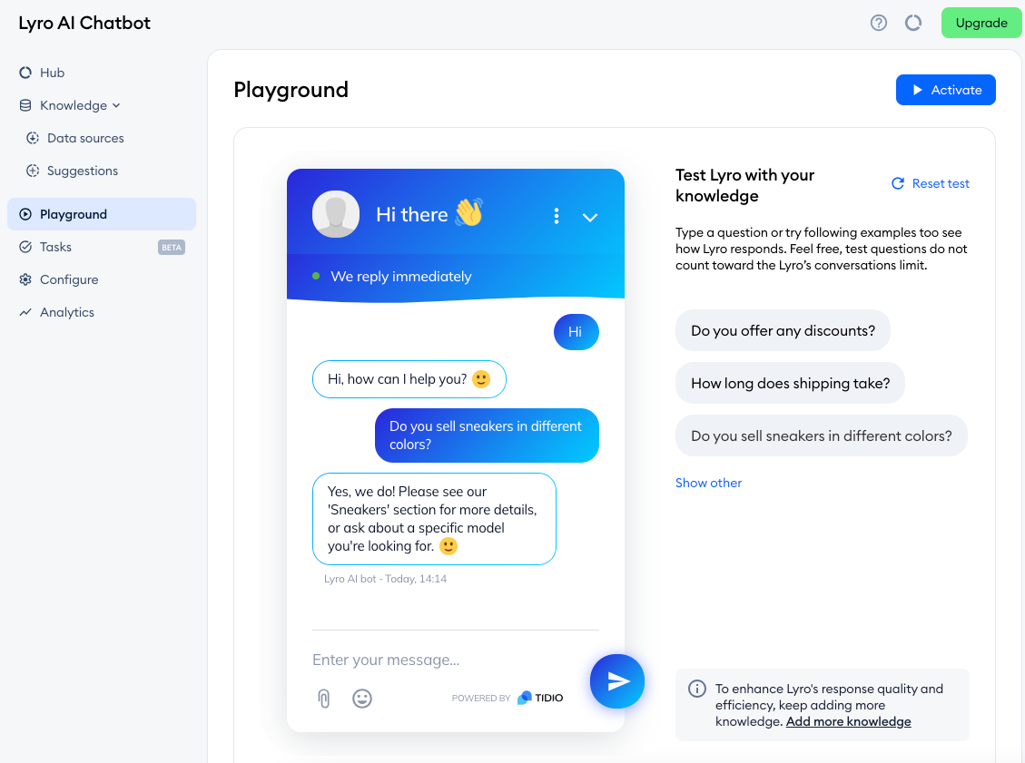 Tidio's chatbot automations.