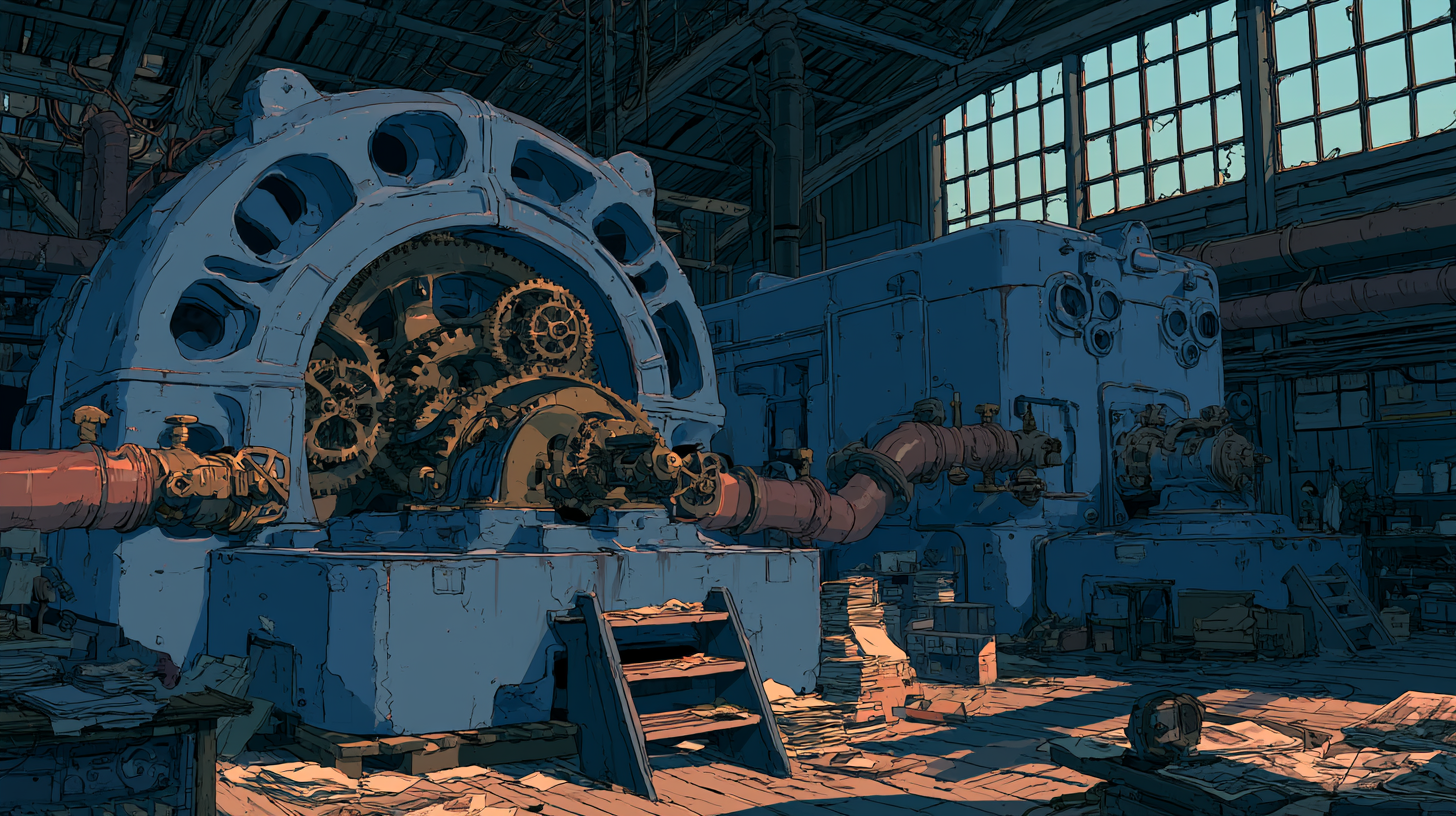 Anime-style industrial machine inside a factory, used as a feature image for a chatbot API guide.