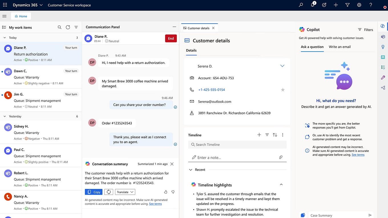 Microsoft Dynamics 365's customer service inbox