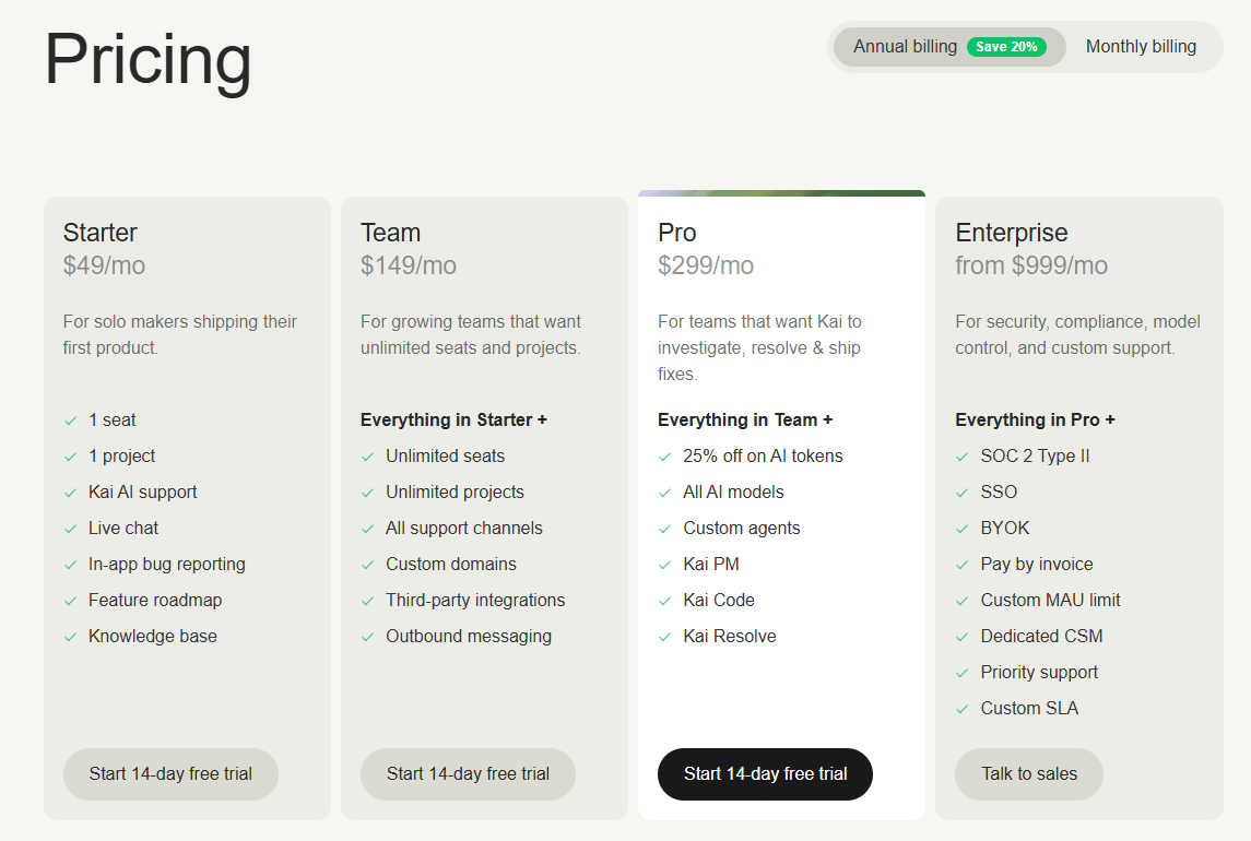 Gleap pricing page