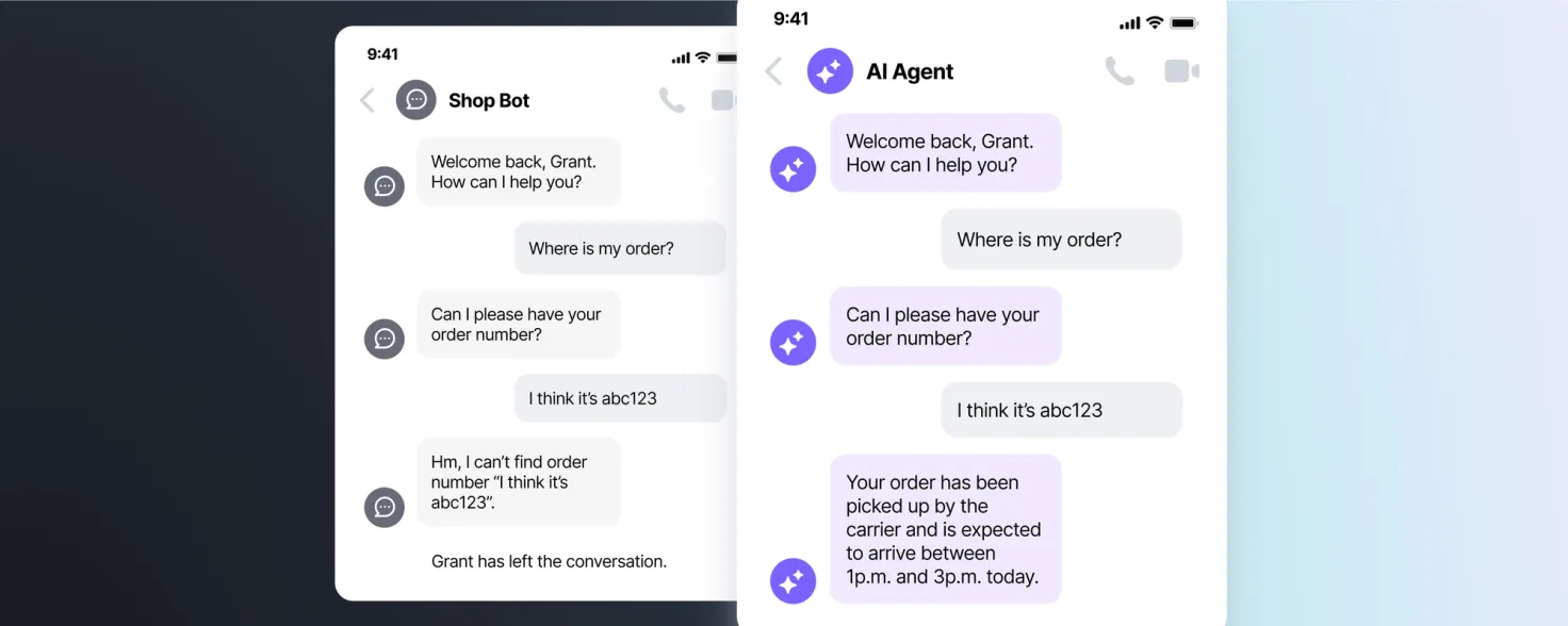 Ada AI agent handling an order status support conversation.