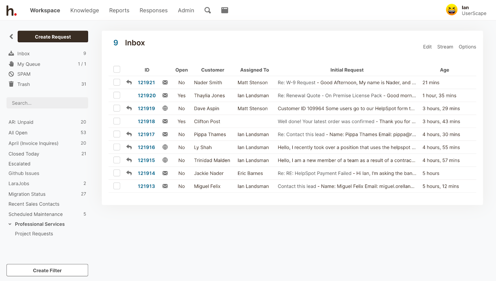 HelpSpot inbox