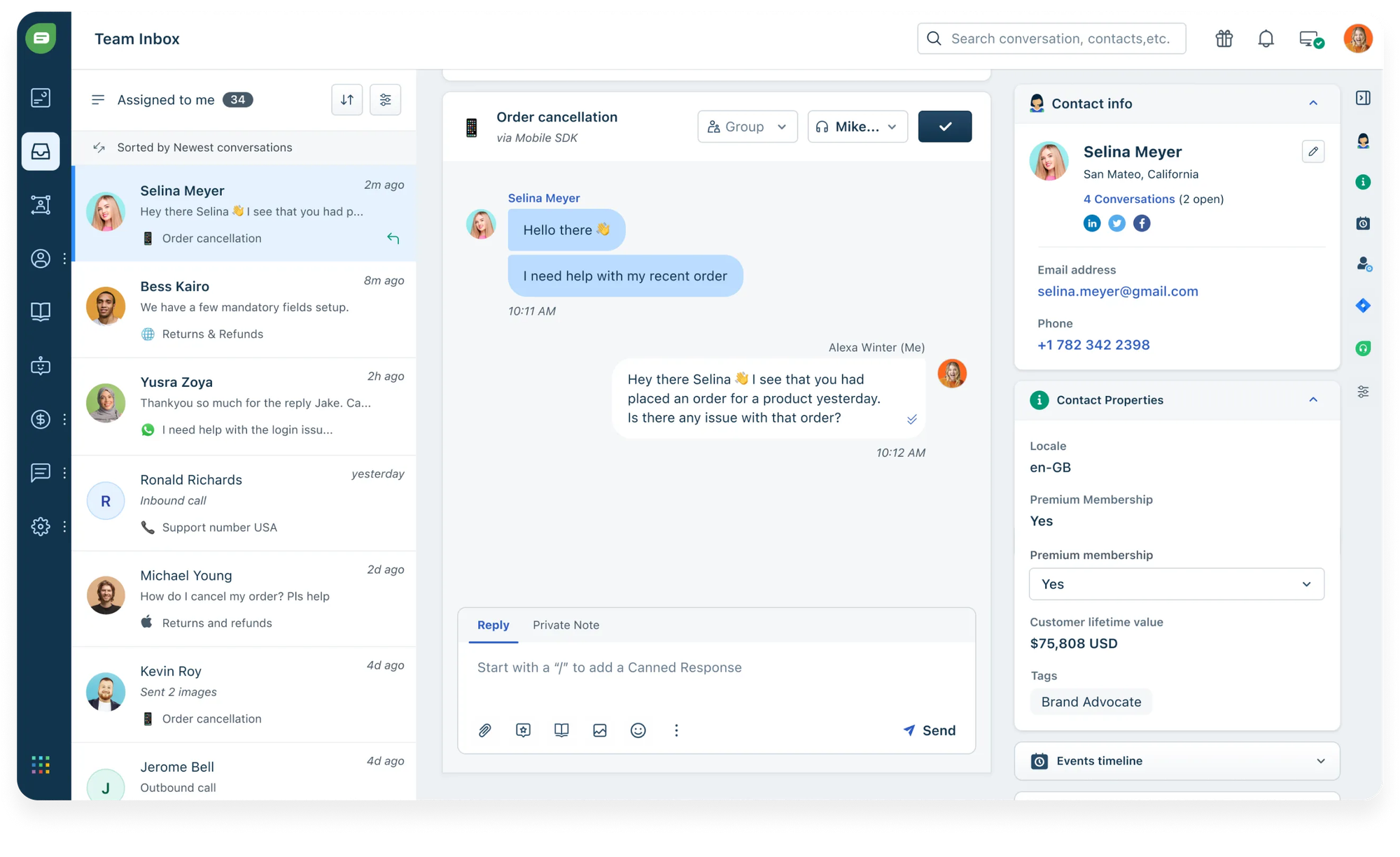 Freshchat's messaging inbox