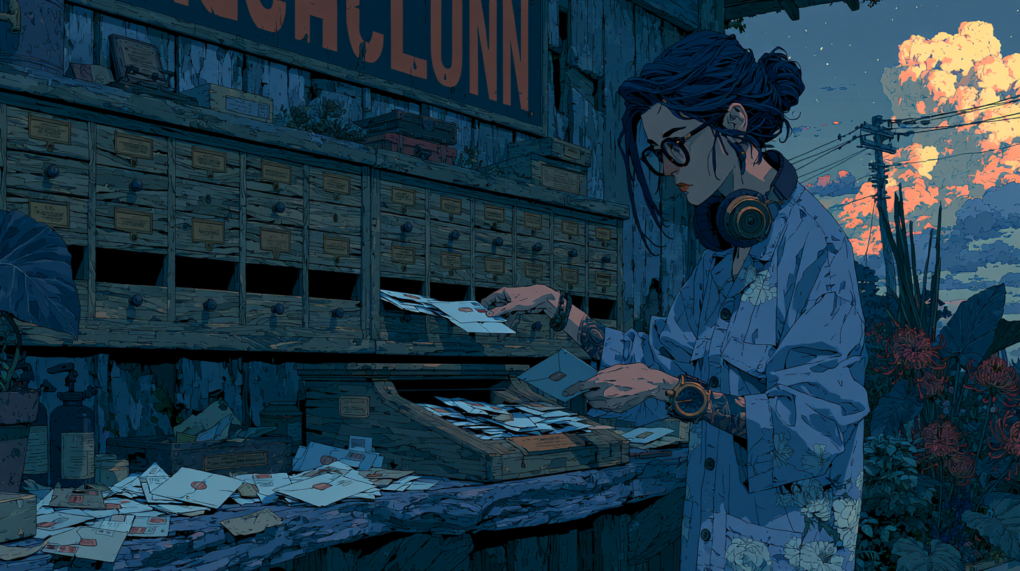 Illustration of a support worker sorting customer complaints and feedback.