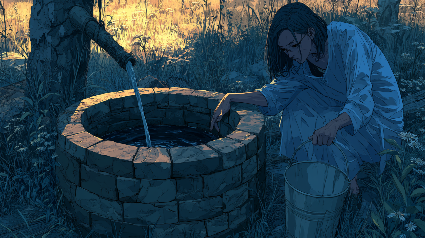 Illustration of a person drawing water from a stone well, representing the effort to identify and meet customer needs.