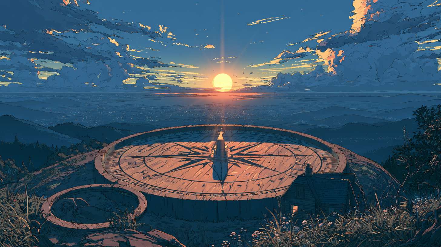 Compass pointing toward the sunrise, representing a customer-oriented approach and clear business direction.