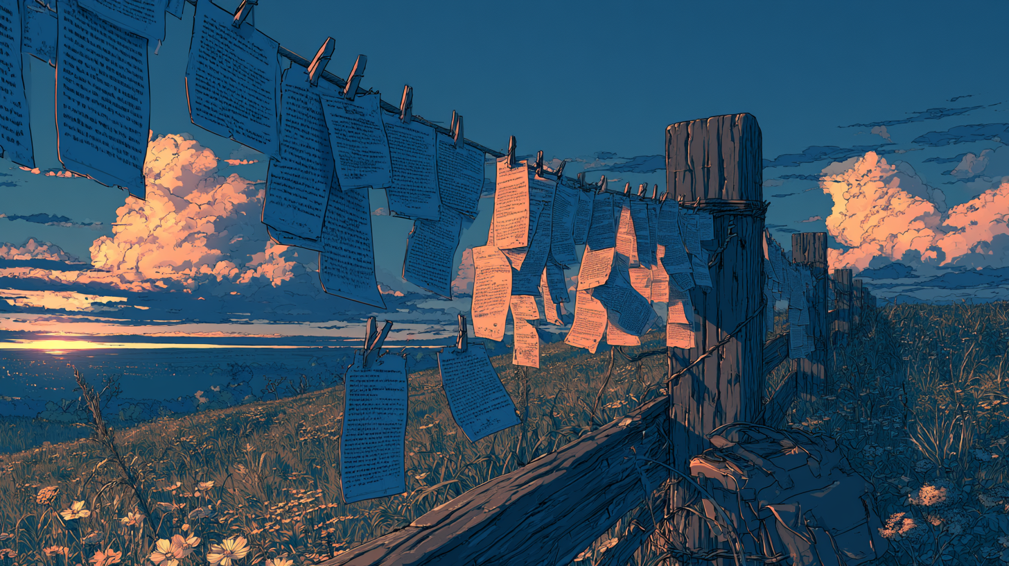 Survey responses hanging on a line, representing customer satisfaction questions.