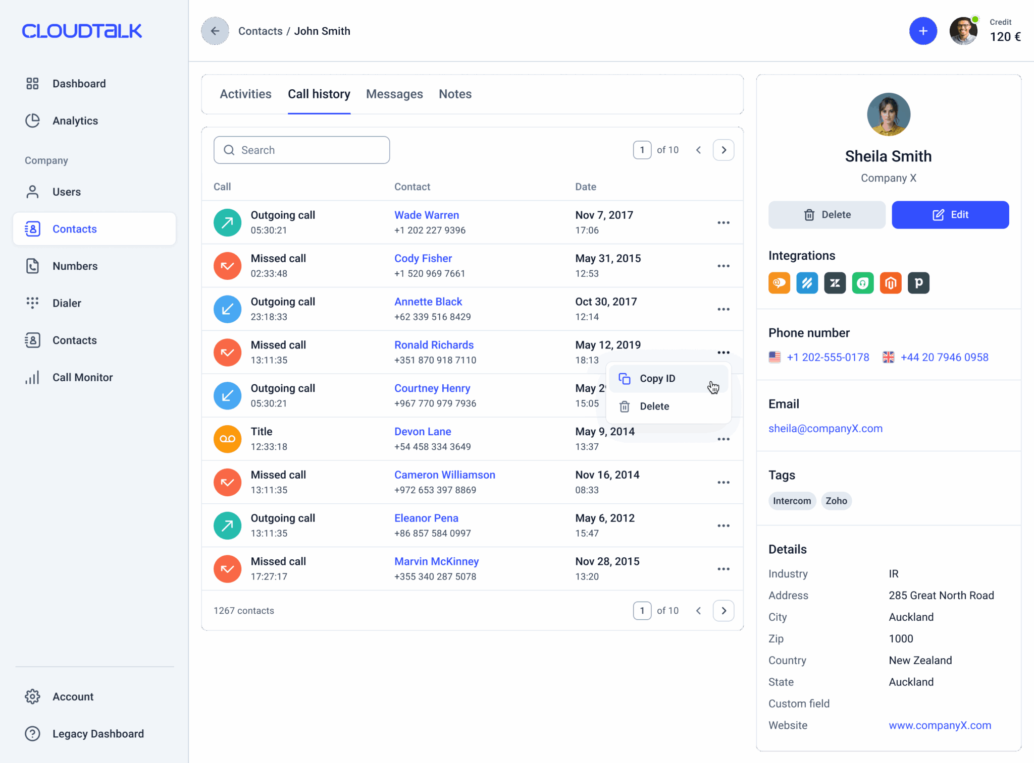 CloudTalk dashboard