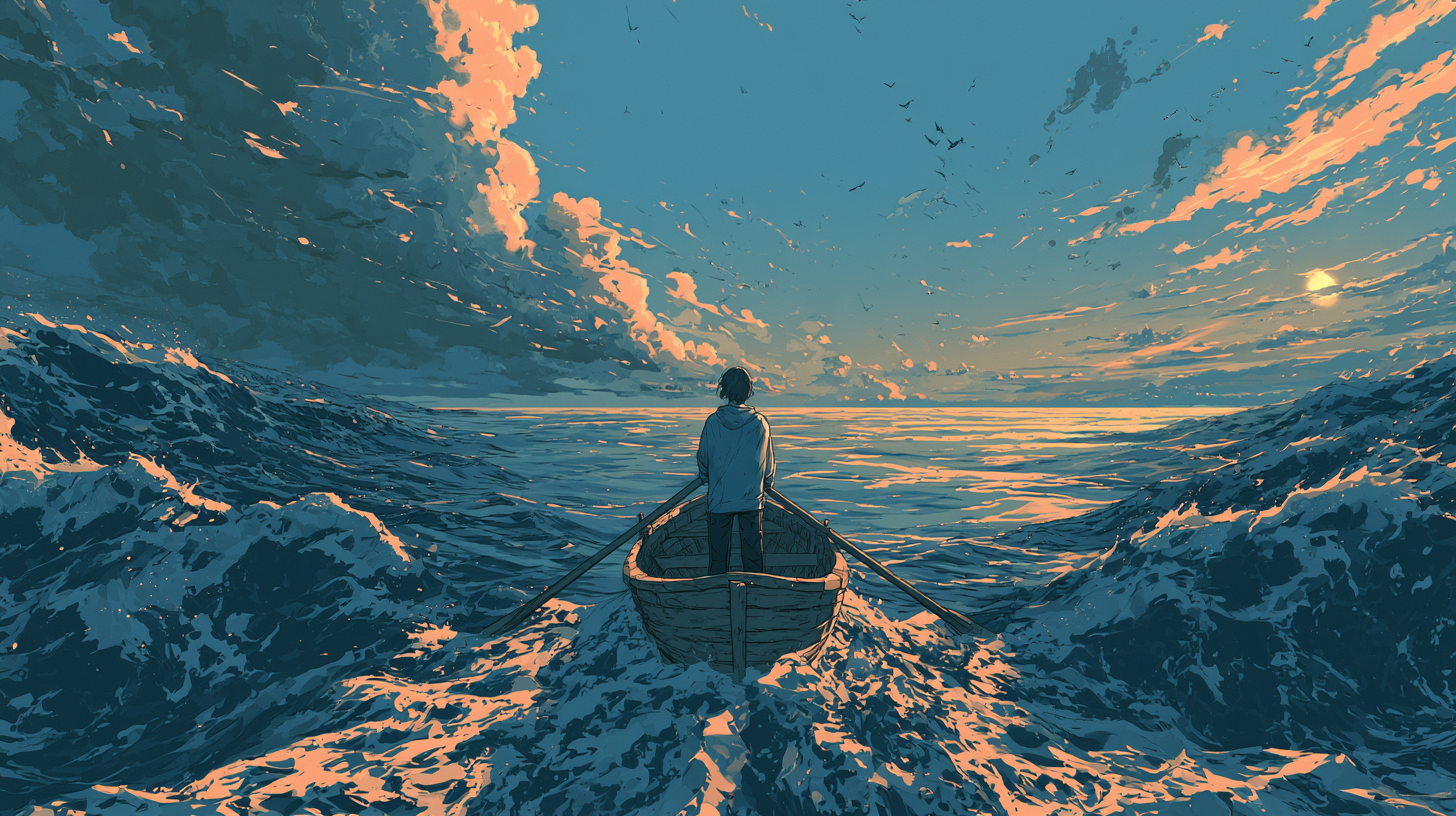 Person steering a small boat through rough waves, representing the challenge of handling angry customers.