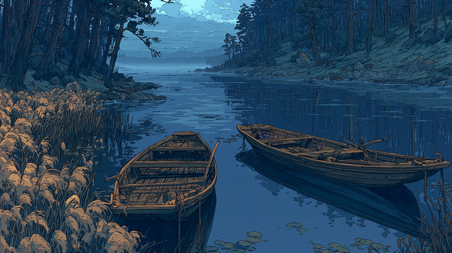 Two wooden boats on a calm river representing Drift vs Intercom comparison.