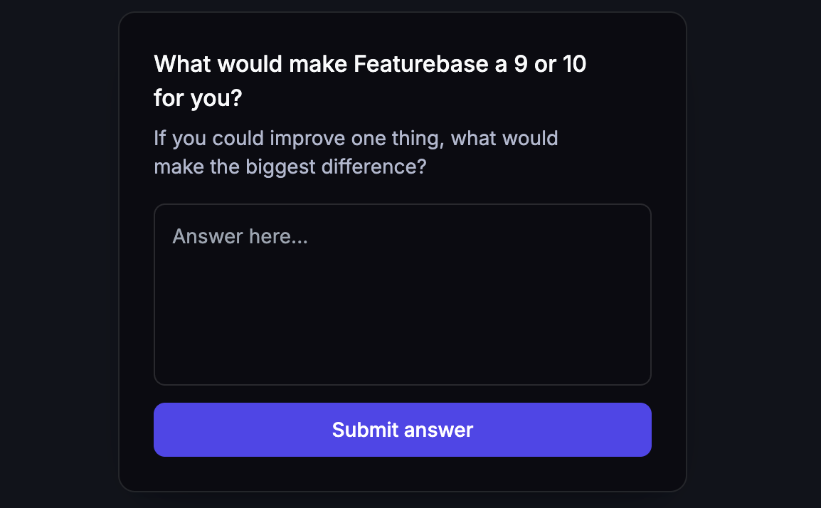 Featurebase survey asking users what could be improved.