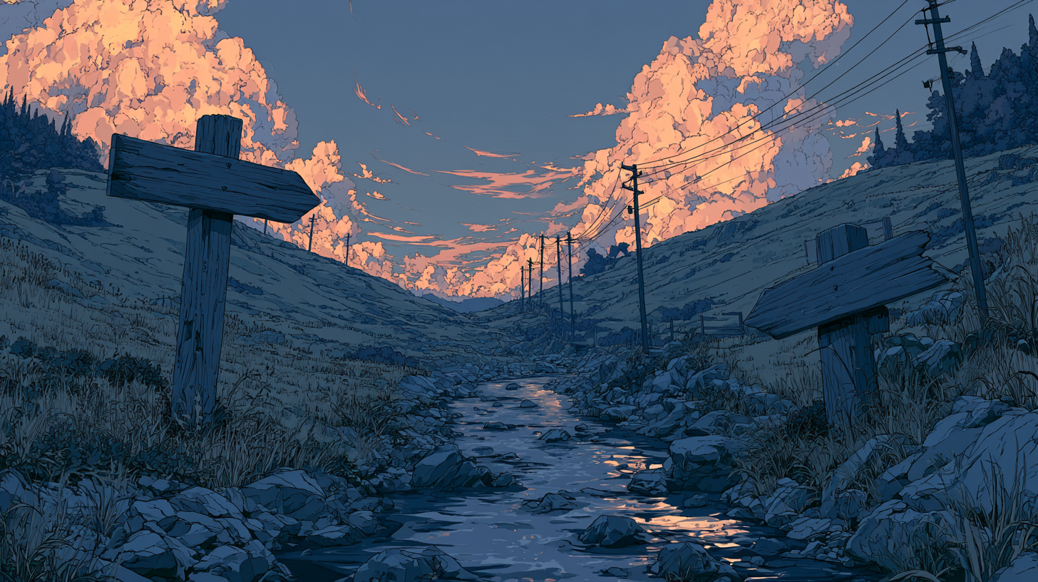 Rural split path illustration for an Intercom vs Zendesk comparison.