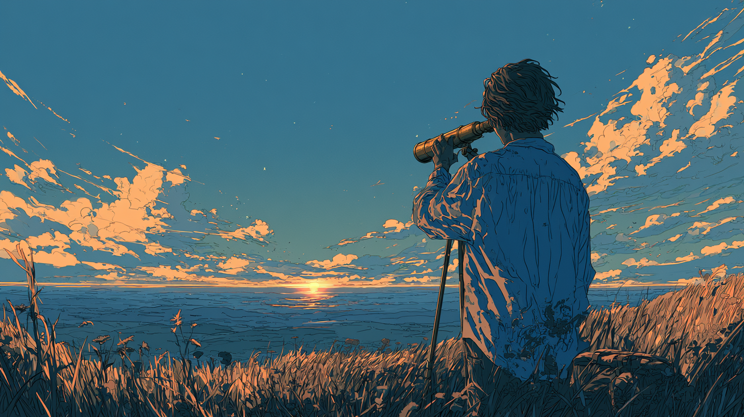 A person looks through a telescope, representing customer focus and understanding customer needs.