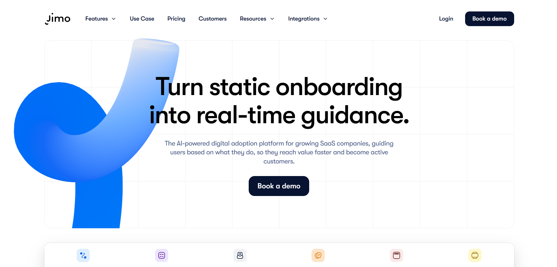 Jimo AI product interface showing user guidance flows