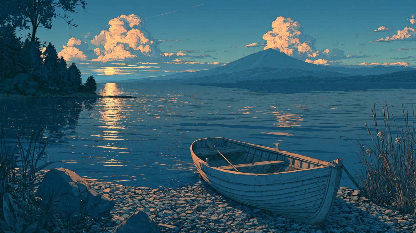 Illustrated rowboat at the water’s edge, symbolizing a feature release ready to launch.