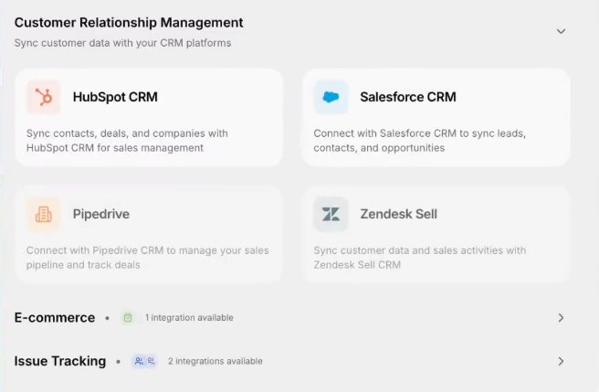 Open.cx integrations for HubSpot, Salesforce, Pipedrive, and Zendesk Sell.
