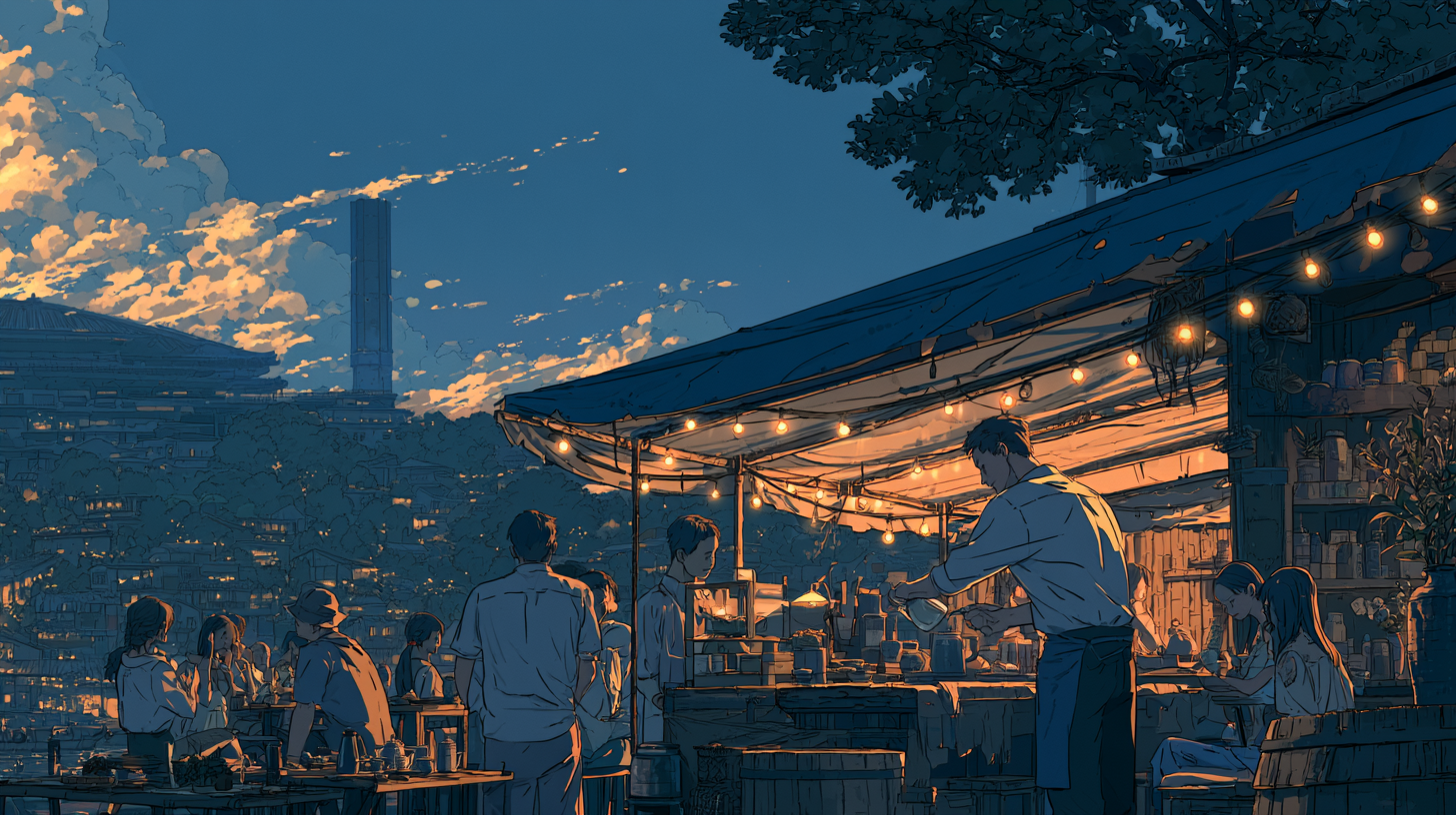 People interacting at a busy outdoor café, representing active user engagement.