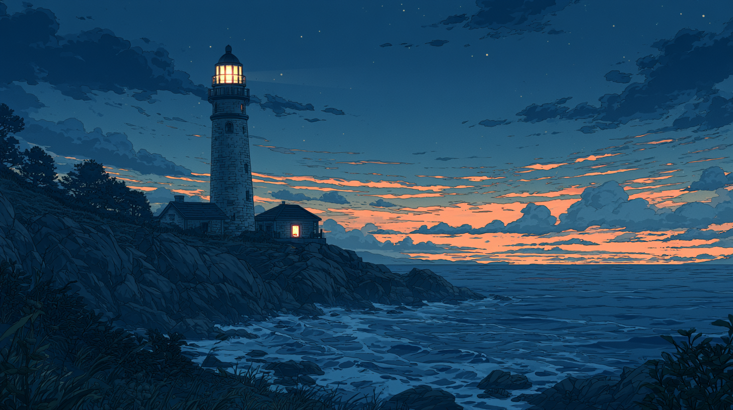 Lighthouse shining over the ocean at dusk, representing timely customer notifications and guidance.